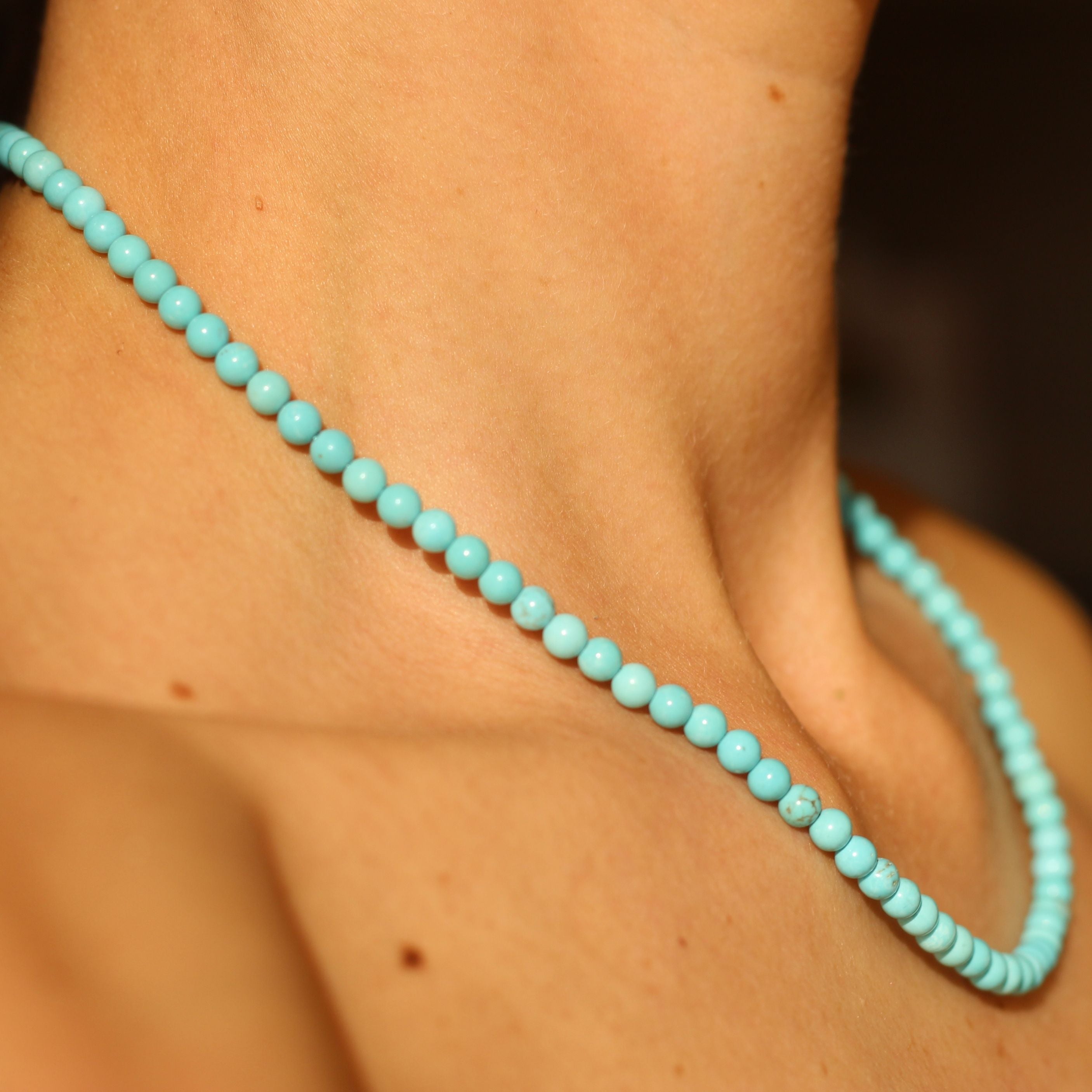 Small Turquoise Ball Necklace Turquoise Beaded Necklace Mini