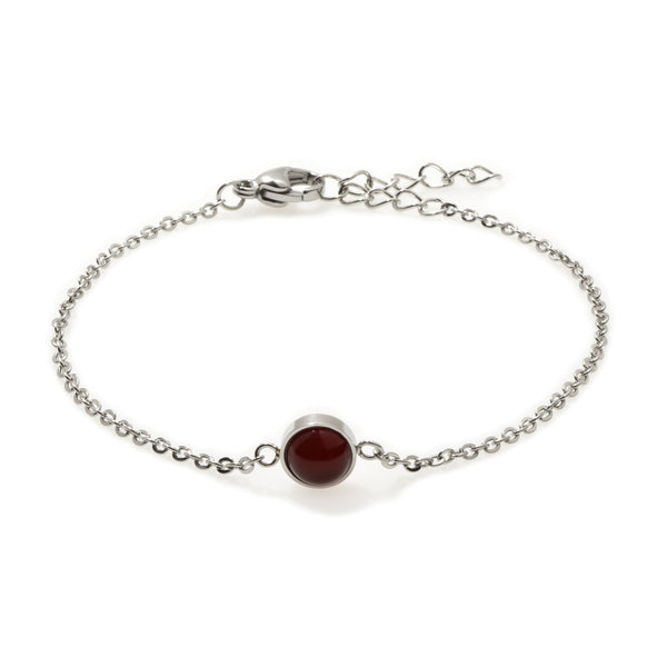 Carnelian Solitaire Silver Bracelet