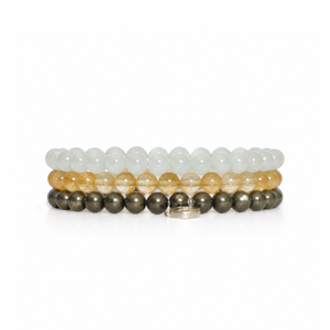 three bracelets on a white background - yellow green and brown