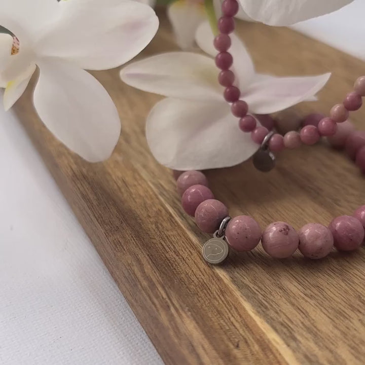 Gem Rhodonite Crystal Bracelet, Pink 6mm 8mm 10mm Beads Gifts for Her |  Crystal Rock Star